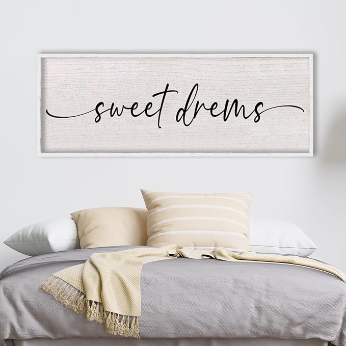 LuZhiQiang Sweet Dreams Sign Wall Decor Above Over Bed 40" x 15" Large Wood Framed for Guest Room Master Bedroom Hanging Wall Art (White)-Ruum Studio Home