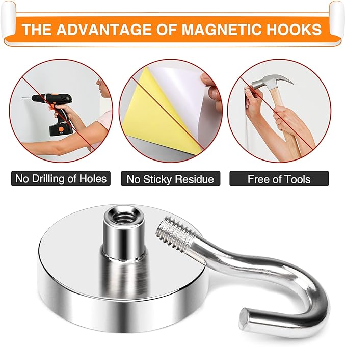 MIKEDE Magnetic Hooks Heavy Duty, 40 Lbs Magnet with Hooks for Cruise Cabins, Strong Magnets Neodymium for Hanging, Magnetic Wall Hooks for Refrigerator, Locker Decoration, Workplace -10Pack-Ruum Studio Home
