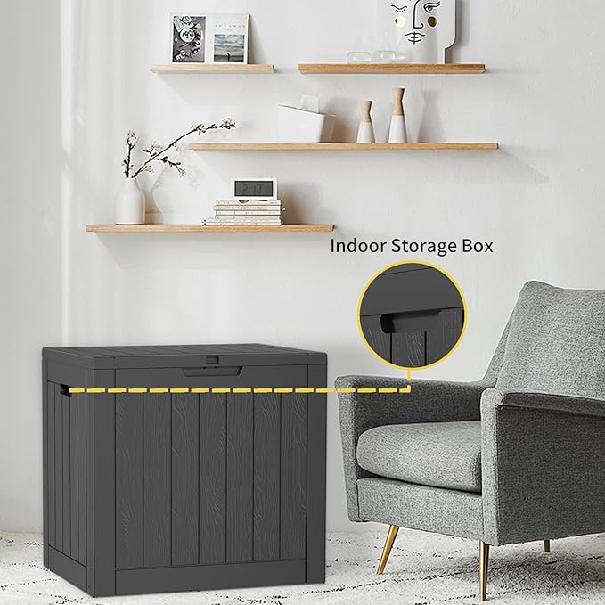 30 Gallon Resin Deck Box,Lockable Outdoor Storage Box for Patio Cushions Storage Furniture,Garden Tools,Pool Supplies, Weatherproof and UV Resistant- Black-Ruum Studio Home
