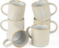 famiware Coffee Mug Set for 6, Star 12 oz Catering Mugs Cup Set with Handle for Coffee, Tea, Cocoa, Milk - Ceramic Stoneware Drinkware Set, Cappuccino White-Ruum Studio Home