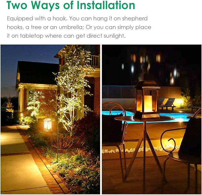 TomCare Solar Lights Metal Flickering Flame Solar Lantern Outdoor Hanging Lanterns Lighting Heavy Duty Solar Powered Waterproof LED Flame Lights for Patio Garden Christmas Decorations, 2 Pack (Bronze)-Ruum Studio Home