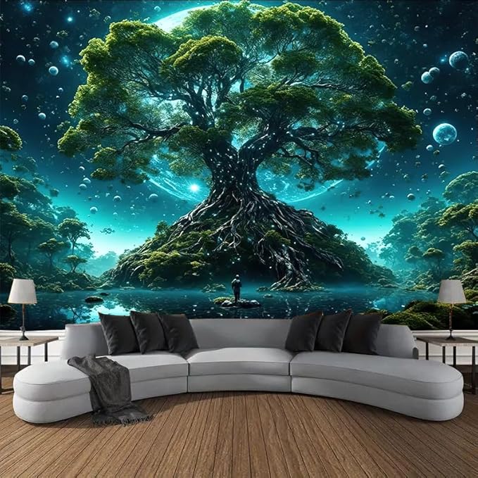 FENDROM Tree of Life Tapestry Nature Green Tree Wall Hanging Aesthetic Moon Night Fantasy Wonderland Tree Plants Wall Art For Home Dorm Living Room Decor-Ruum Studio Home