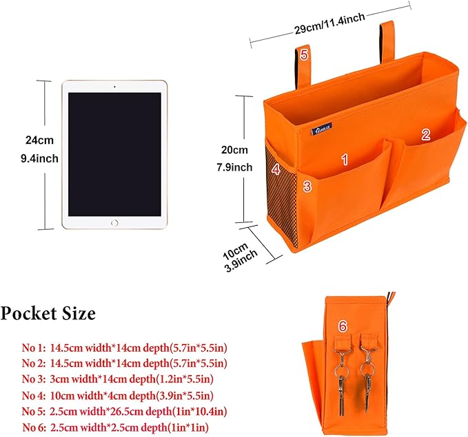Surblue Caddy Hanging Organizer Bedside Storage Bag for Bunk and Hospital Beds, Orange, Small-Ruum Studio Home