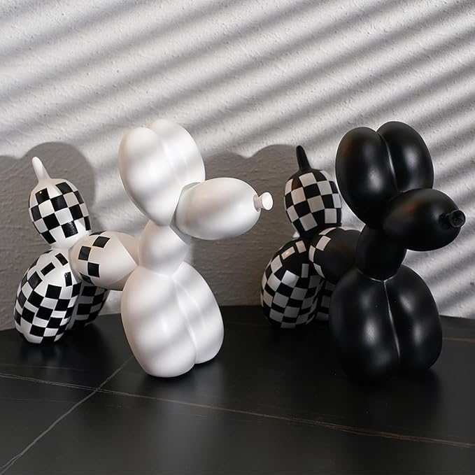 Vilead Resin Balloon Dog Statue with Checkered Pattern,Modern Home Decoration Trendy Animal Art Ornaments,Collection Figurine Bedroom Living Room Office Desktop Sculpture-Ruum Studio Home