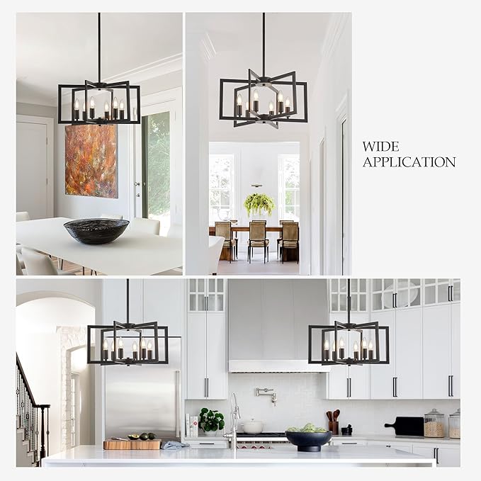 Modern Farmhouse Black Chandeliers for Dining Room, 6-Light Industrial Metal Chandeliers Geometric Pendant Lights Kitchen Island for Entryway Stairway Foyer Hallway-Ruum Studio Home