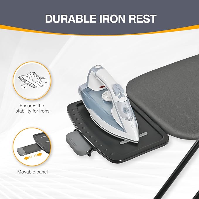 APEXCHASER Ironing Board, Full Szie Iron Board with Iron Rest,Height Adjustable,Extra Thick Heat Resistant Cover with Sleeve Board 15x45 Grey-Ruum Studio Home