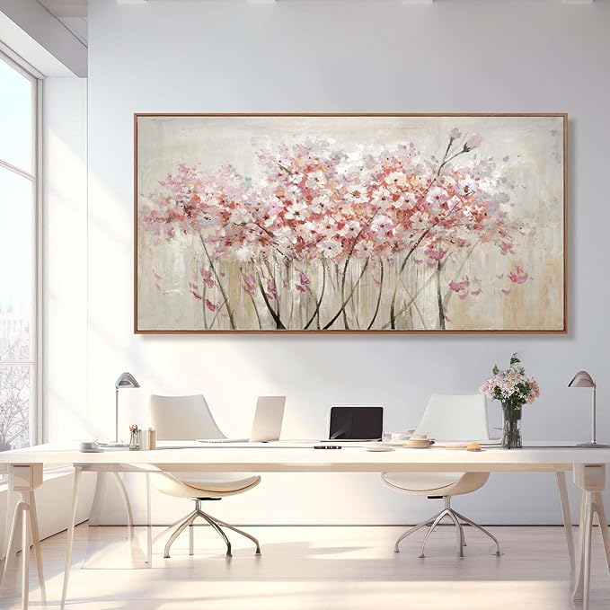 YJYart Landscape Wall Art Floral Wall Pictures Pink and White Canvas Wall Artwork 36"x70" Wall Prints for Living Room Office Wall Decor-Ruum Studio Home