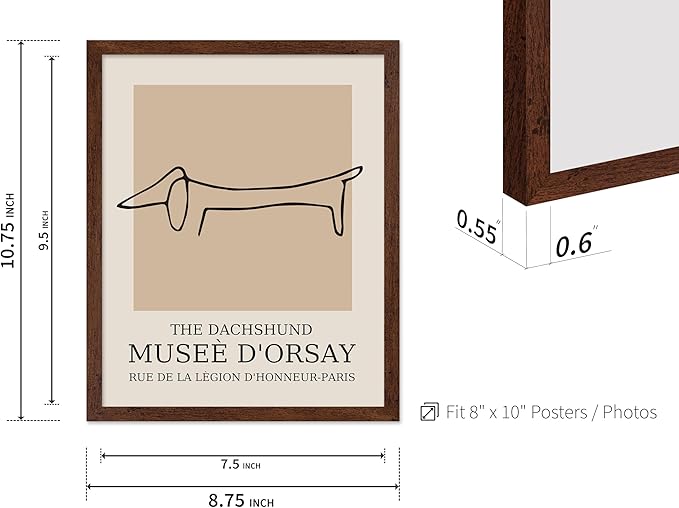 Poster Master Vintage Poster - Retro Minimalist Print - Gift for Artist, Housewarming - Dachshund Dog, Line Drawing, Abstract - Wall Decor for Living Room, Bedroom, 8x10 Brown Framed-Ruum Studio Home