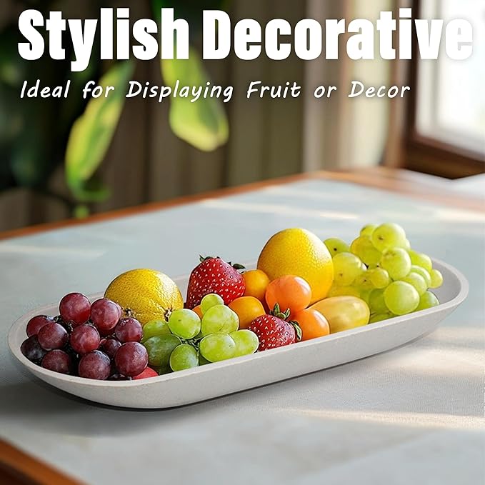 Large Decorative Bowl for Home Decor - Long Dough Bowls with Anti Slip Base for Table Centerpieces - Grey Minimalist Design Dough Decor Bowl for Coffee Table, Dining Table Centerpiece-Ruum Studio Home