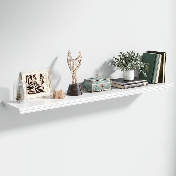 Floating Shelves for Wall, 55 Inch Long Wall Mounted White Hanging Shelf for Kitchen, Living Room, Office, Bedroom, Bathroom, Retro Vintage Wood Bookshelf for House Decor-Ruum Studio Home