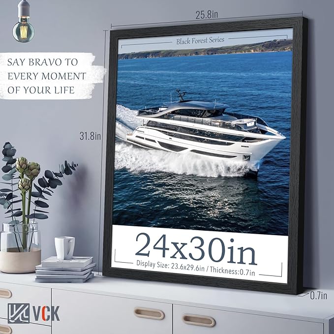 VCK 24x30 Poster Frames Set of 3, Black Solid Wood Picture Frame, Textured Exclusive Gallery Frame - Wall Hanging-Ruum Studio Home