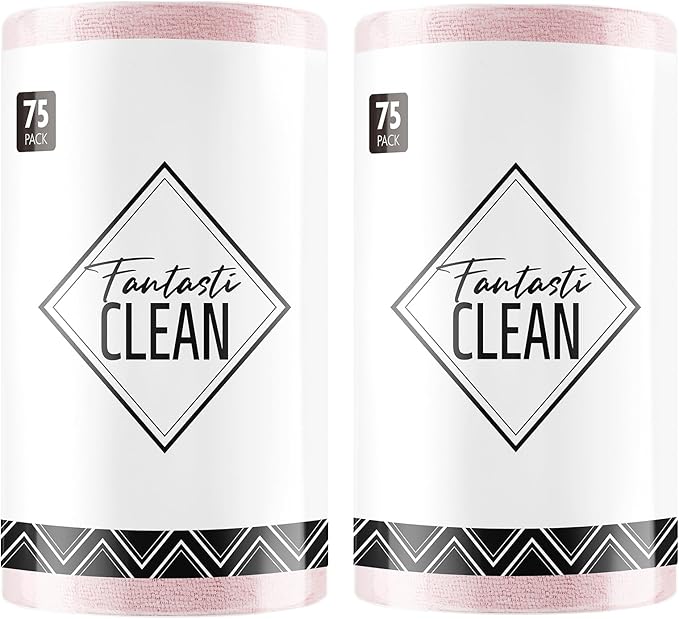 Fantasticlean Microfiber Cleaning Cloth Roll -150 Sheets, Tear Away Microfiber Towels, 12" x 12", Reusable Washable, Ultra Absorbent Dish Rags for Car, Home, Garage or Shop (2 Rolls of Pink)-Ruum Studio Home