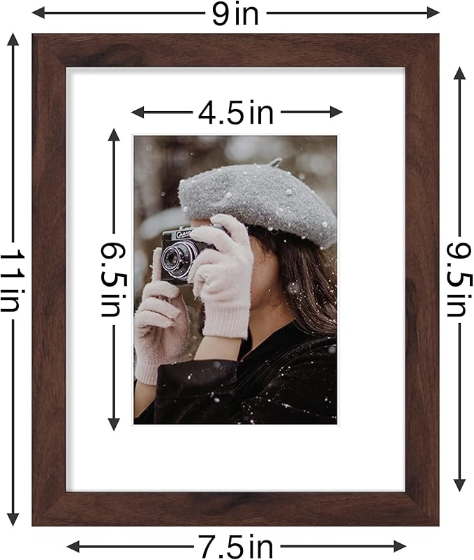 Vittanly 8x10 Picture Frames Set of 9, Shatter Resistant Plexiglass, Display 5x7 Pictures with Mat or 8x10 without Mat, Photo Frames for Wall or Tabletop, Engineered Wood, Walnut-Ruum Studio Home