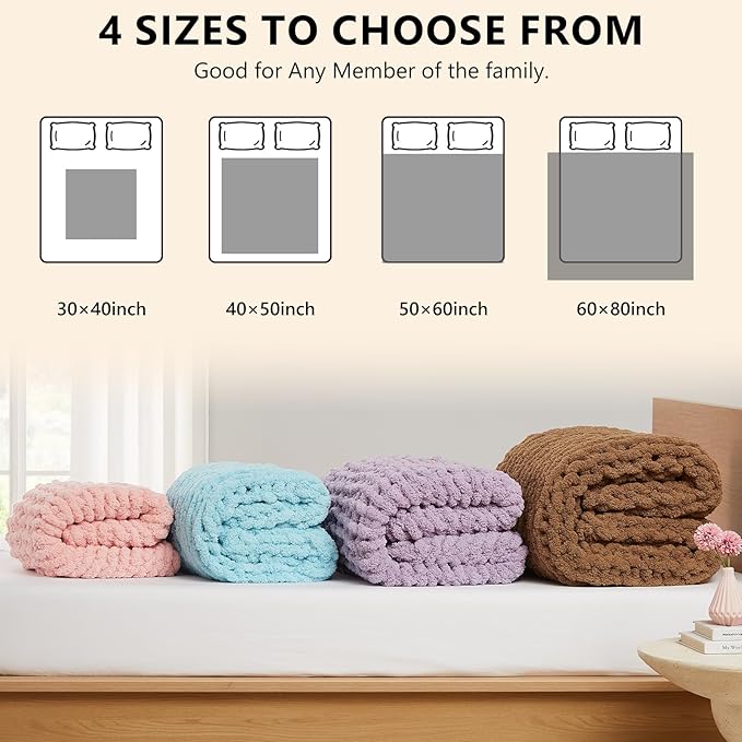 L'AGRATY Chunky Knit Blanket Throw - Soft Chenille Yarn Throw Blanket 40x50： Handmade Thick Cable Knit Crochet Blanke - Large Knit Blanket Chunky Rope Knot Throw Blanket for Couch Sofa Bed Home Decor-Ruum Studio Home