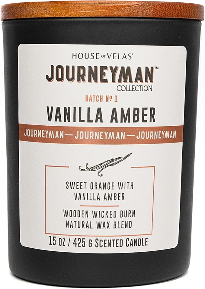 Journeyman Collection Candle, 15oz, Wooden Wick, Vanilla Amber, Large Painted Jar-Ruum Studio Home