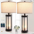RORIA Set of 2 Modern Table Lamps for Living Room with 2 USB Ports, White Frosted Glass Nightlight for Bedroom, Contemporary Desk Lamps for Nightstand End Table Entryway, 4 Bulbs Included (Black)-Ruum Studio Home