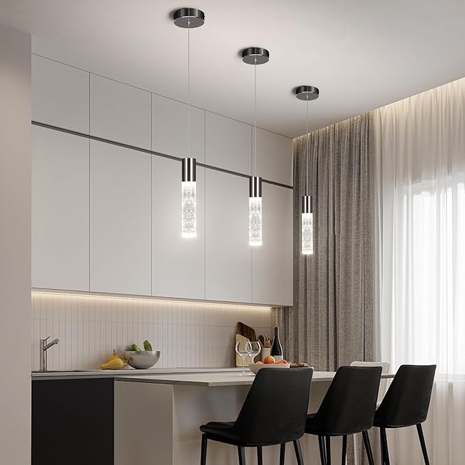 OKELI Modern Pendant Light,3Color LED Bubble Crystal Island Light Fixtures,Black Mini Pendant Lighting for Kitchen Island,Bar,6W,3000-6000K,ETL-Ruum Studio Home