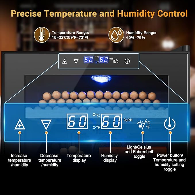 Electric Humidor for Cigars, 50L 300 Counts Large Capacity Thermostatic Desktop Humidor Cabinet with Digital LED Screen, Safety Lock,Smart Humidity & Temp Control, Gifts for Men-Ruum Studio Home