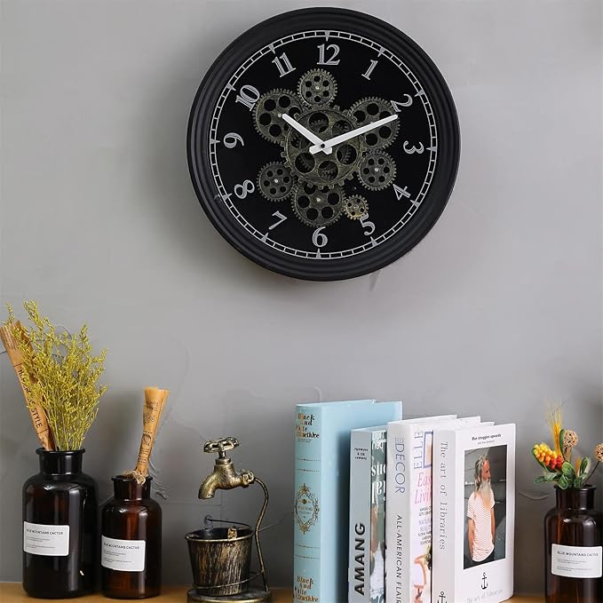 CLXEAST 15 Inch Real Moving Gear Wall Clock, Vintage Industrial Steampunk Metal Wall Clocks for Living Room Decor,Kitchen, Home Office,House Warming Gifts New Home-Ruum Studio Home