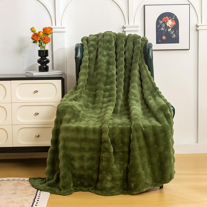 YUSOKI Luxury 3D Bubble Throw Blanket 2lb,All Ages,Home Decoration, (Olive Green,50 * 60inches)-Ruum Studio Home