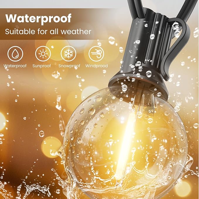 RTTY Outdoor String Lights 25 FT, G40 Led Patio Globe Lights with 13pcs Bulbs,Waterproof Shatterproof Dimmable Connectable Hanging for Cafe Bistro Backyard Gazebo Balcony Deck Party-Ruum Studio Home