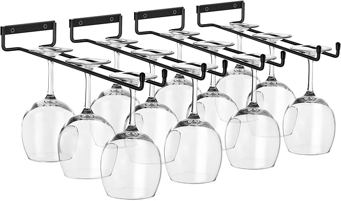 Sorbus Wine Glass Holder - 12 Inch Wall Mounted Wine Glass Rack for Under Cabinet Organization and Storage - Kitchen Shelves for Home Bar Holds Up to 4 Stemware Wine Glasses Each, 16 Total (4 Pack)-Ruum Studio Home