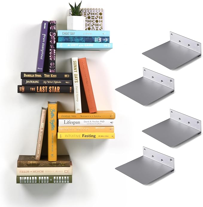 Floating Invisible Bookshelf Wall Mounted (Set of 4) - Aluminum - Turn Books into Floating Shelves-Ruum Studio Home
