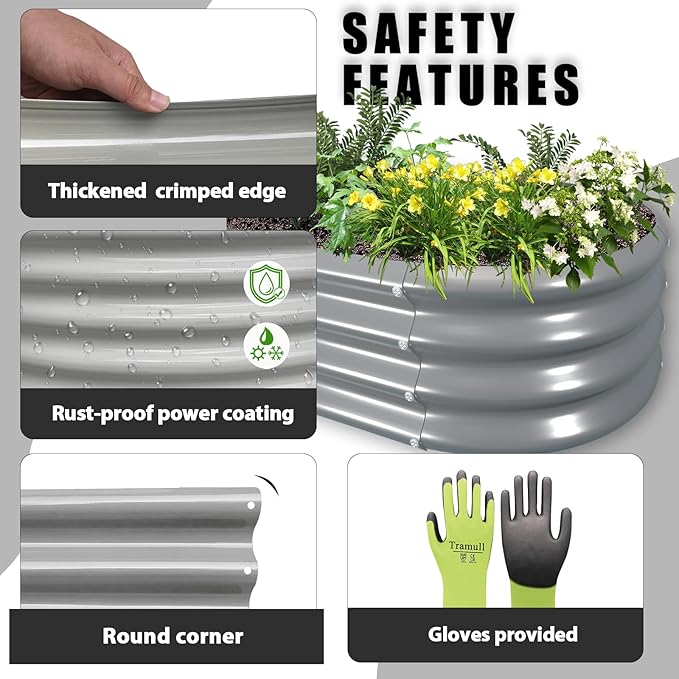 2 Pack 8x4x1FT Galvanized Raised Garden Bed Kit Oval Metal Ground Planter Box Outdoor Bottomless Planter Raised Beds for Vegetables Flowers Herbs Fruits, Gray-Ruum Studio Home