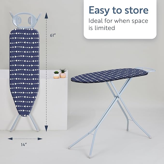 Classic 4-Leg Ironing Board with Iron Rest - Freestanding Full Size Iron Board for Clothes Pressing and Steaming with 43" x 14" Surface - Blue Arrows-Ruum Studio Home