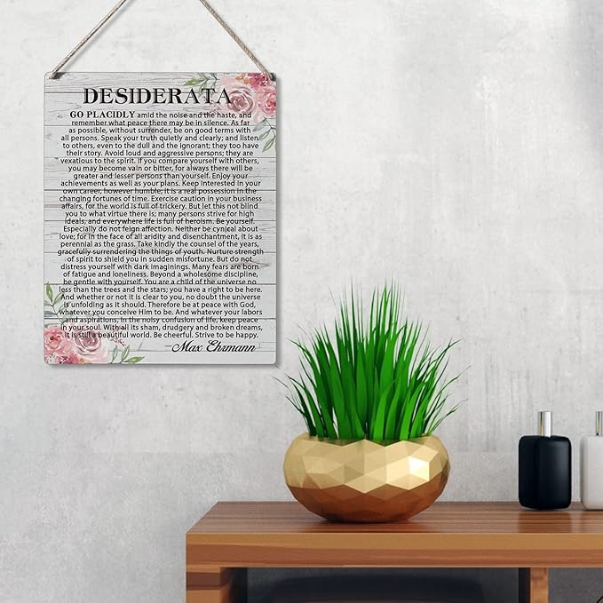 Qious Inspirational Signs Gift Farmhouse Desiderata Go Placidly Amid the Noise and the Haste Wooden Hanging Sign Rustic Wall Art Home Living Room Decoration 10 x 8 Inches-Ruum Studio Home