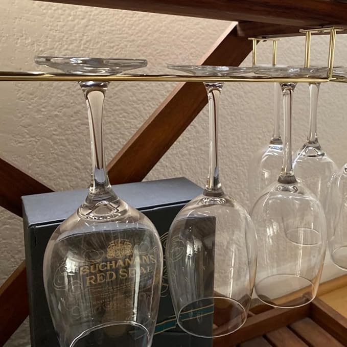14-Inch Gold Wine Glass Rack, Under Cabinet Wine Glass Holder Stainless Steel Stemware Rack - Hanging Stemware Holder for Cabinet Kitchen Bar, Set of 4-Ruum Studio Home