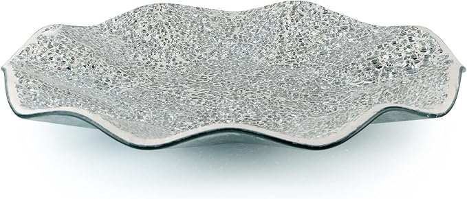 MDLUU Mosaic Centerpiece Tray, 11.6" Decorative Glass Plate, Home Decor Glass Bowl for Dining Room Table, Coffee Table, Gift (Silver)-Ruum Studio Home