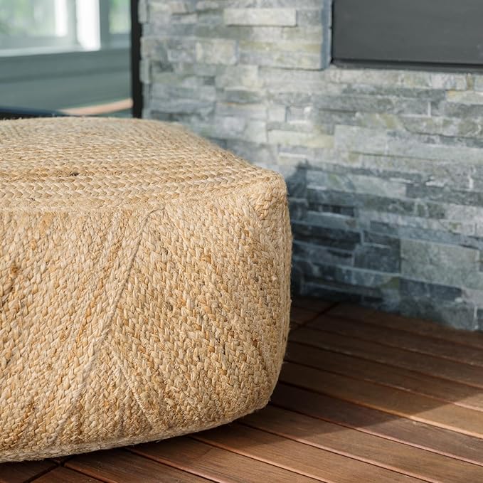 Pouf Ottoman, Square Braided Natural Jute Ottoman Pouf for Living Room or Bedroom, Floor Chair, Foot Rest or Decorative Home Decor-Ruum Studio Home