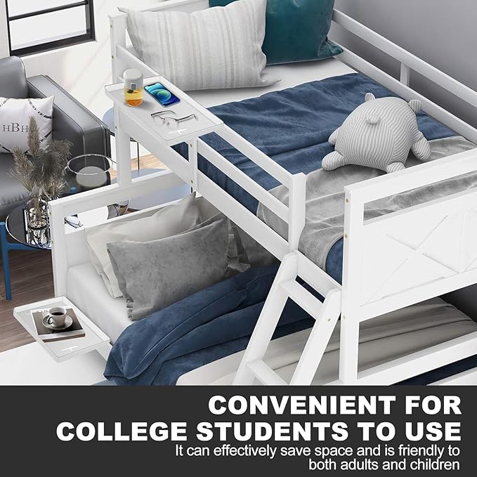 Bedside Shelf for Bunk & Loft Beds,College Dorm Room and Kids Room Essentials,Bed Side Table Tray Organizer,Clip On Nightstand,White-Ruum Studio Home