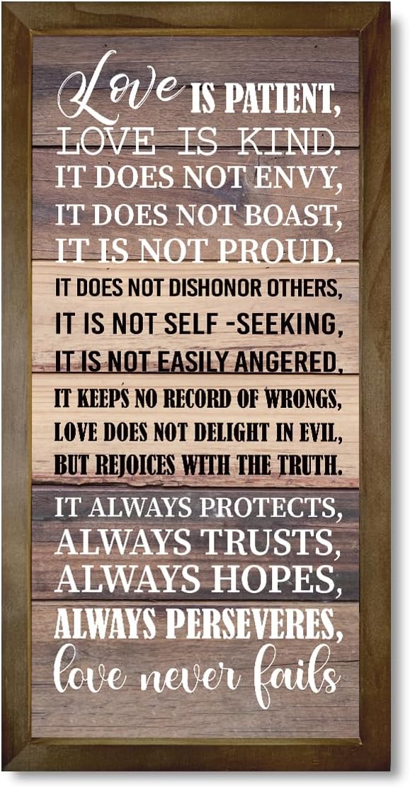 Love is Patient Love is Kind Wall Art, 1 Corinthians 13 Wall Art, God Walls Decor, Hanging Frame Bible Verses Walls Décor, Christian Gift-Ruum Studio Home
