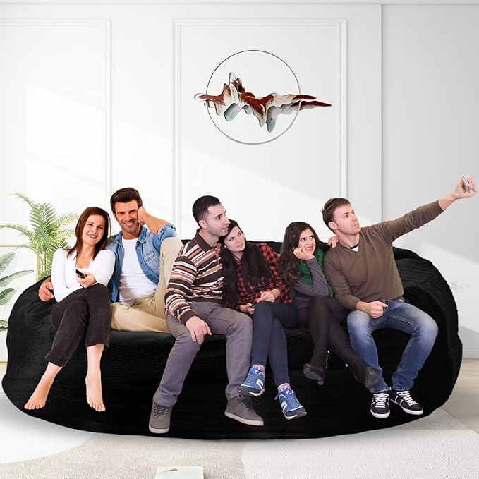 Bean Bag Chair for Adults 8FT,Soft Removable Cover for Teens/Girls Bedroom,Fluffy Giant Round Floor Beanbag Lounger Chairs (No Filler,Black)-Ruum Studio Home