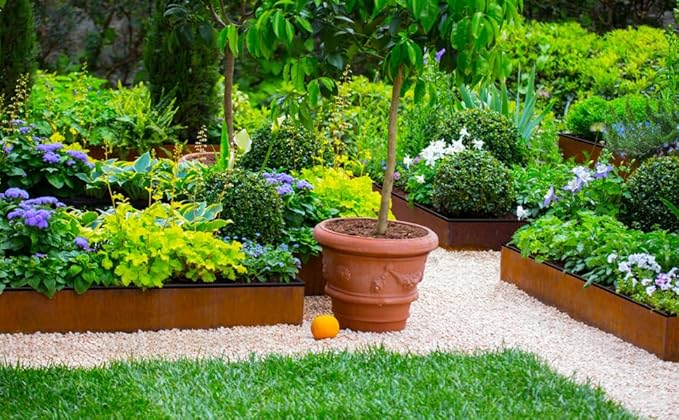 Worth Garden 6-Pack Cor-Ten Steel Landscape Edging with Black Protection Strips - Rust Patina Finish 40" L x 8" H (20Ft Total) - Hammer-in 14-Gauge Metal Corten Lawn Yard Edging Border w/ 7 Clips-Ruum Studio Home