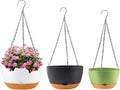 8/10/12 inch Hanging Planters for Indoor Outdoor Plants with Self-Watering Pots, 3 Pack Plastic Hanging Basket with Removable Tray for Home Garden Porch Balcony Patio Decor(White+Black+Green)-Ruum Studio Home