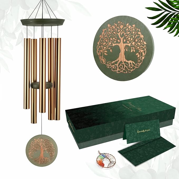 Gifts for Mom & Grandma - Outdoor Wind Chimes with Engraved Tree of Life, Large Patio Hanging Decor for Garden, Yard, Christmas, Anniversary Celebrations-Ruum Studio Home