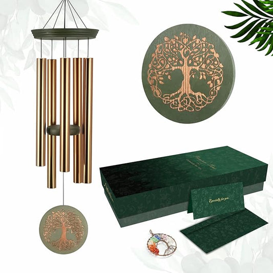 Gifts for Mom & Grandma - Outdoor Wind Chimes with Engraved Tree of Life, Large Patio Hanging Decor for Garden, Yard, Christmas, Anniversary Celebrations-Ruum Studio Home