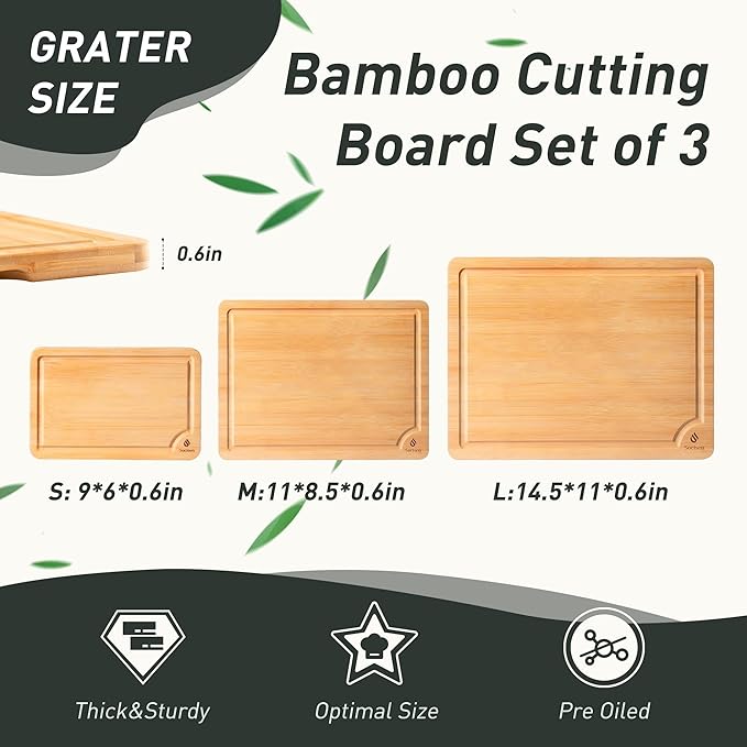 Bamboo Cutting Board Set Non Slip Feet with Holder Over Sink Kitchen Gadgets Charcuterie & Chopping Board Apartment Essentials New Home Must Haves Things Stuff Accessories House Housewarming Gifts-Ruum Studio Home