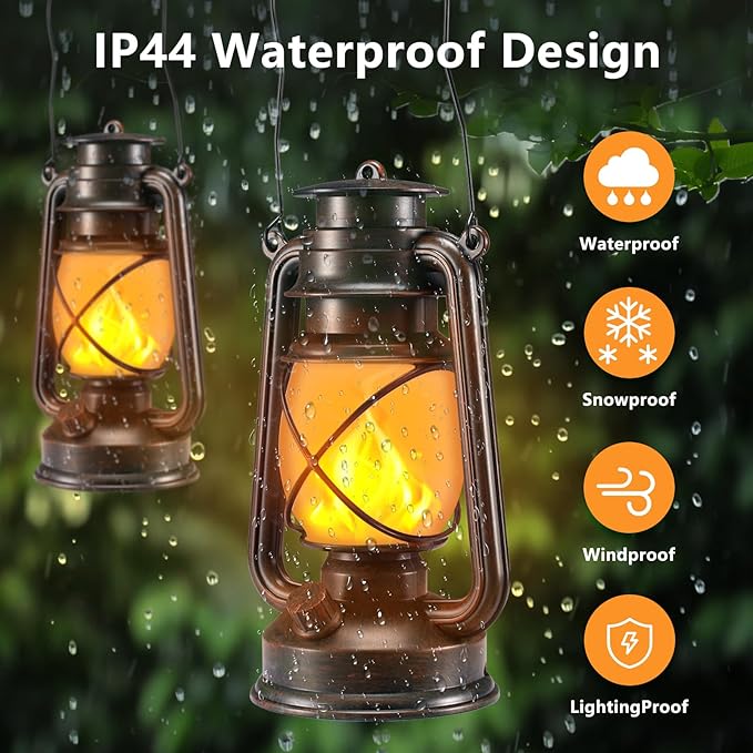 Battery-Powered 2 Modes Lighting LED Vintage Lanterns Decorative Outdoor & Indoor, 2 Pack Bronze Lights with Dancing Flame, Waterproof Remote Control Retro Lanterns Decor for Room,Garden,Porch-Ruum Studio Home