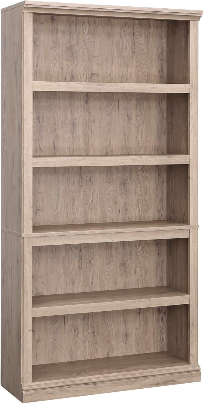 Sauder 5 Tier Book Shelf Wooden Bookcase Multipurpose Bookshelf for Home Office, Living Room, in Laurel Oak-Ruum Studio Home