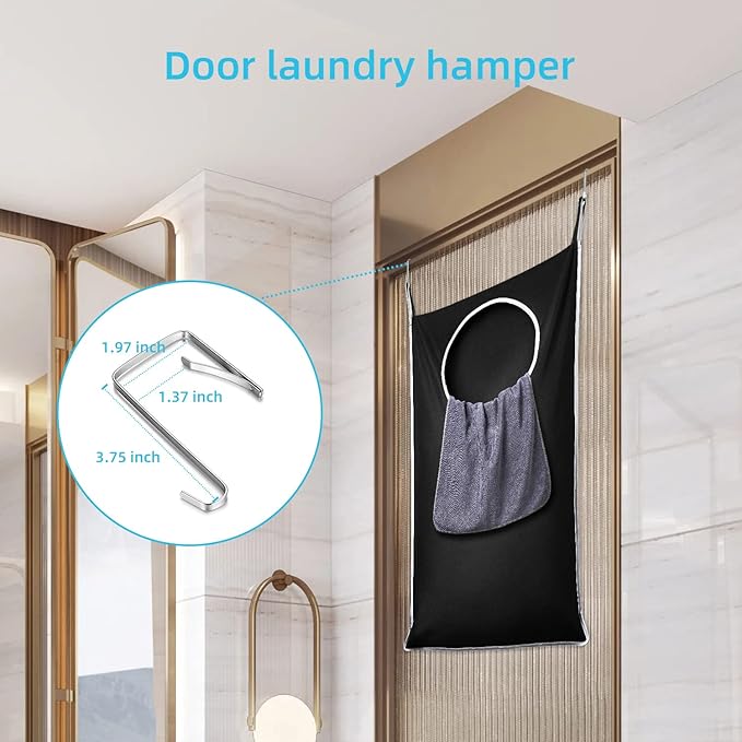 KEEPJOY 2 Pack Door Hanging Laundry Hamper, XL Hanging Bag with Large Opening and 2 Hooks for Whole Family - 36.5X22.5 inch - Black (2pack)-Ruum Studio Home