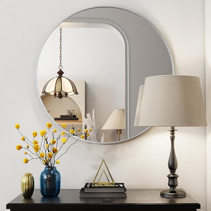 BEAUTYPEAK 20 Inch Round Mirror, Metal Frame Circle Mirror, Wall Mounted for Entryway, Bathroom, Vanity, Living Room, White-Ruum Studio Home