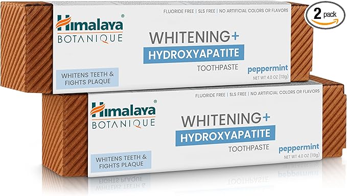 Himalaya Botanique Whitening + Hydroxyapatite Toothpaste, Peppermint - Nano Hydroxyapatite to Support Remineralization and Restore Enamel, Appropriate for Sensitive Teeth - Gluten Free, 4 oz, 2 Pack-Ruum Studio Home