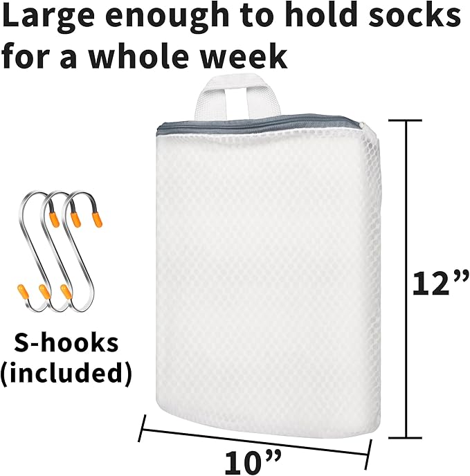 3Pcs Hanging Laundry Bags for Socks with S Hooks, 3 Color Mesh Laundry Bags for Washing Machine-Ruum Studio Home