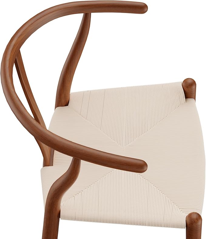 Tomile Solid Wood Wishbone Chair Y Chair Mid-Century Armrest Dining Chair, Hemp Seat (Ash Wood - Walnut., Pack of 1)-Ruum Studio Home
