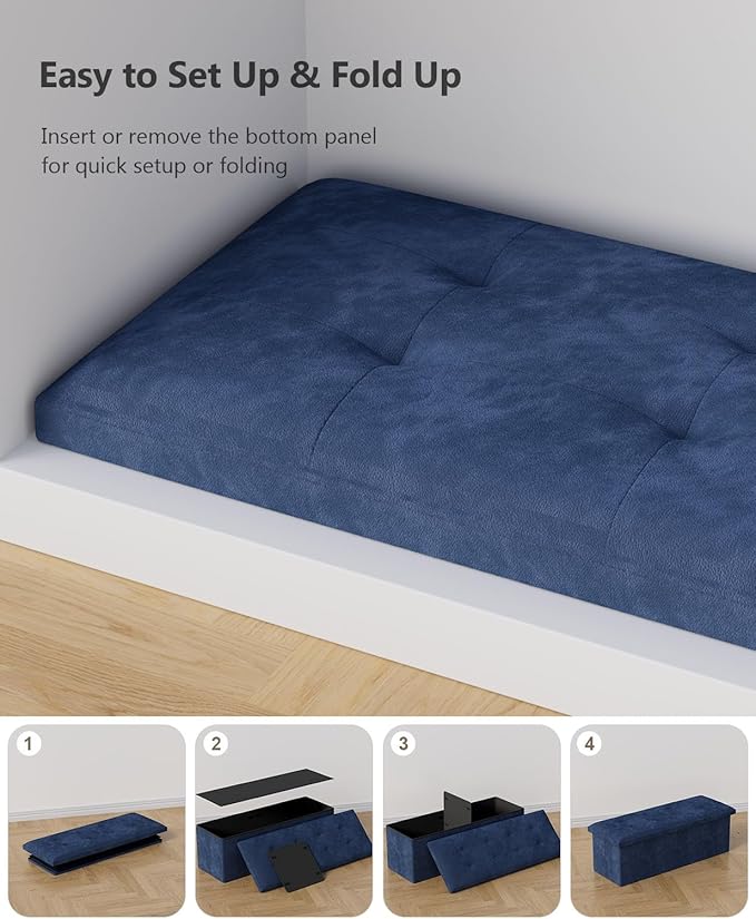 Storage Ottoman Bench, Folding Ottoman Foot Rest, End of Bed Bench,Storage Chest, for Living Room, Bedroom, Hallway, Entryway, Holds up to 700 lb (Navy BLUE1, 43")-Ruum Studio Home