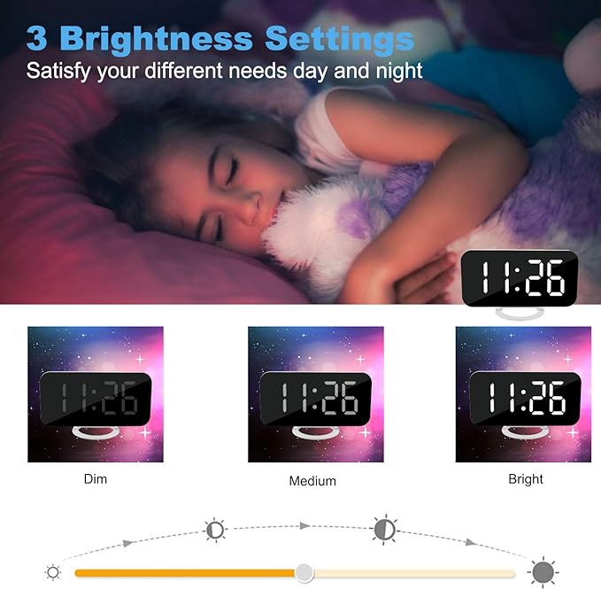SZELAM Digital Clock Large Display, LED Electric Alarm Clocks Mirror Surface for Makeup with Diming Mode, 3 Levels Brightness, Dual USB Ports Modern Decoration for Home Bedroom Decor-White (001)-Ruum Studio Home